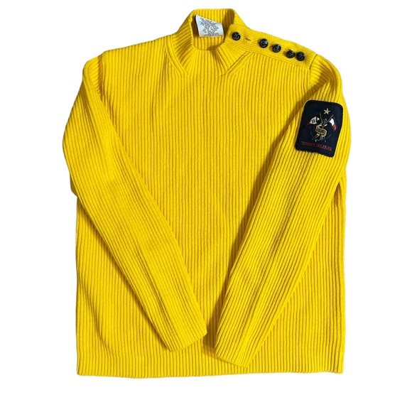 Tommy Hilfiger 100% Cotton Yellow Sweater with Arm Patch Size Medium - Picture 4 of 6